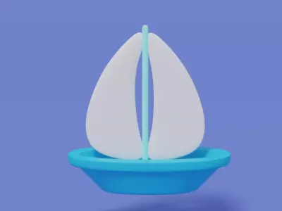 Cartoon Cute Sailboat Low-poly 3D model