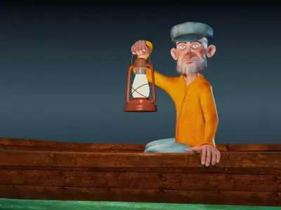 Fisherman  - Rigged cartoon character Low-poly 3D model