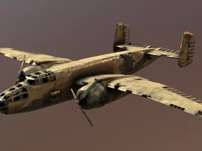 Destroyed Military Bomber Aircraft Low Poly 3D Model Low-poly 3D model