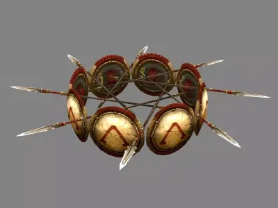 Defensive formation composed of shields  Low-poly 3D model