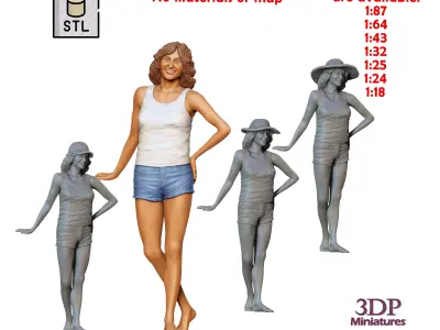 N2 woman from 60s and 70s posing with car 3D print model