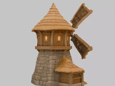 Rustic Wooden Windmill 3D Model Low-poly 3D model