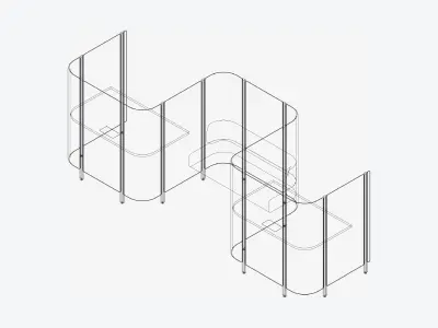 Office Pod - Workspace - Open - Side To Side - Seat - Three Bay Low-poly 3D model