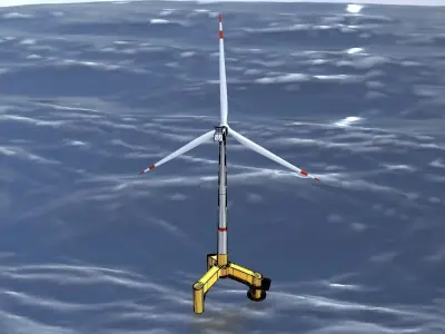 Wind turbine with Offshore Foundation V1 H-120 RD 160m Animation Low-poly 3D model