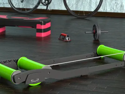 Bicyclist Riding Roller Trainer Platform 3D model
