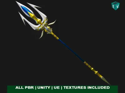 Fantasy Trident 04 All PBR Unity UE Textures Included Low-poly 3D model