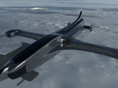 Spaceship 3D model futuristic jet flying in sky Low-poly 3D model