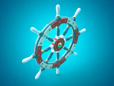 Ship Wheel 3D model Textured