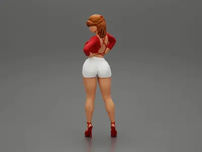 Sexy girl in short and heels posing 3D print model