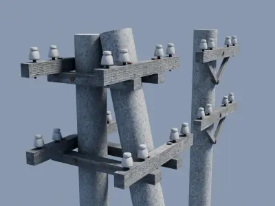 Concrete power pole Low-poly 3D model
