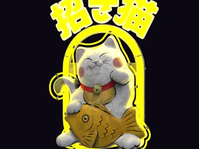 Japanese Maneki Neko Neon Light Sign 3D model