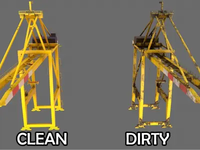 PBR Quayside Container Crane Version 1 - Yellow Red Low-poly 3D model