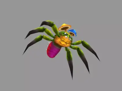 Cartoon green venomous spider Low-poly 3D model