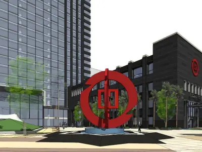 SU model of modern office Huzhou Commercial Bank 3D model