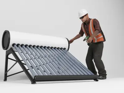 Solar water heater Low-poly 3D model
