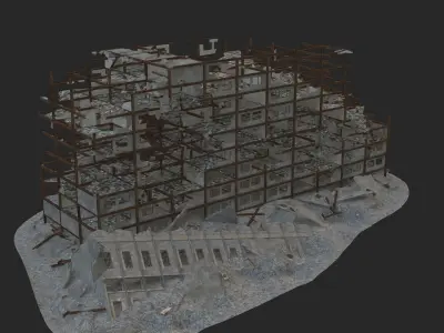 destroyed building Low-poly 3D model 2