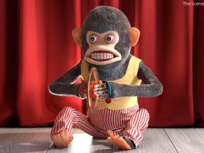  Mechanical Cymbal Monkey Toy vintage Style Fur Rigged 