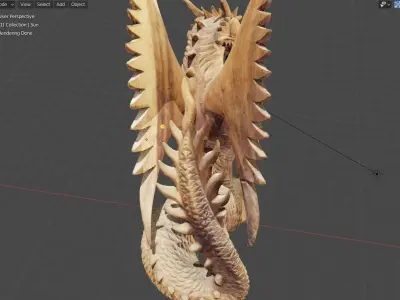 Dragon wooden sculpture of Low-poly 3D model