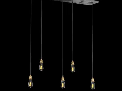 FACTORY FILAMENT BARE BULB RECTANGULAR PENDANT 3D model
