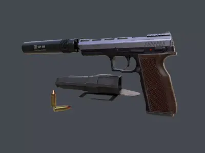 Pistol LR2 with Silencer and Holster Low-poly 3D model