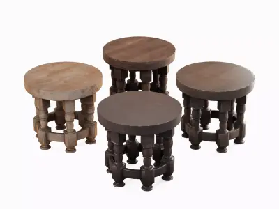Wooden Round Table Set 3D model