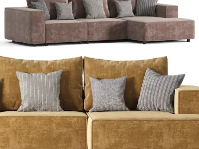 Left Hand 3 Seater Modular Linen Corner Sofa Beige APRICA 3D model