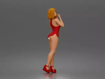 Fashion forward woman in red dress commands attention with poise 3D print model