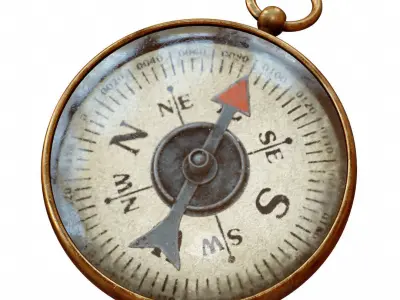 Vintage Brass Compass 3  3D model with PBR textures Low-poly 3D model