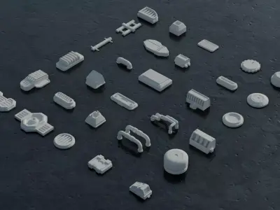 30 Greebles Low-poly 3D model