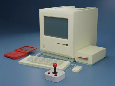Retro Computer Gameboy and Joystick Low-poly 3D model