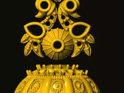jumka ornate gold bell with flowers 3D print model