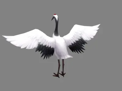 Cartoon White Crane - Red crowned Crane Low-poly 3D model