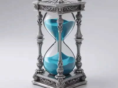 Elegant Silver Hourglass - Blue Sand Timepiece Low-poly 3D model