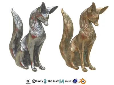 Fox metal statues Low-poly 3D model