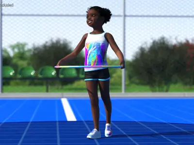 Black Child Girl With Hoop Rigged 3D model