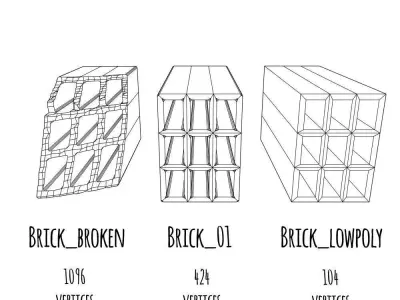 Hollow Clay Bricks Low-poly 3D model