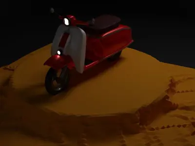 LOW POLY SCOOTER in desert Low-poly 3D model