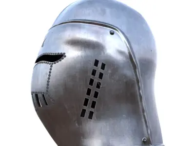 Low Poly Medieval Knight Great Helmet PBR Game Ready 3D Model Low-poly 3D model