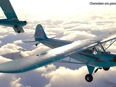 Piper Cub Aircraft Rigged 3D model