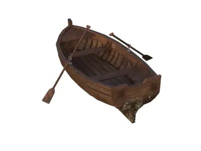 Low-poly Wooden Row Boat PBR Low-poly 3D model