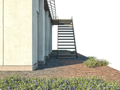 Helipad building with stairs and ladder Low-poly 3D model