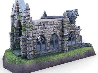 Medieval Building 58 Cathedral Ruins Low-poly 3D model