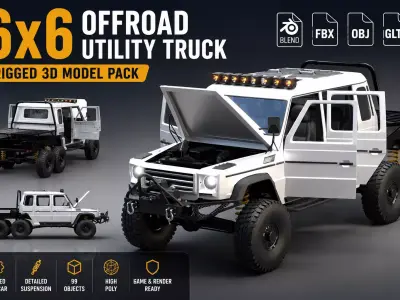 6x6 Offroad Utility Truck Rigged Vehicle 3D Model  Low-poly 3D model