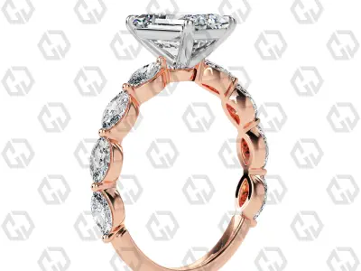 Ring 83 Emerald Shape marquise on shanks with Gems 3D print model