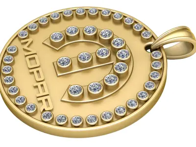 Luxury Iced Out Mopar Logo Round Pendant 3D print model