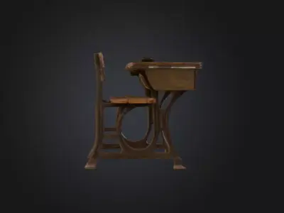 Cracked School Desk Low-poly 3D model
