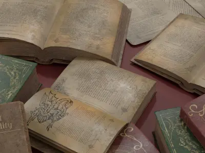 Old medieval  Books - PBR 4k textures Game Ready Low-poly 3D model