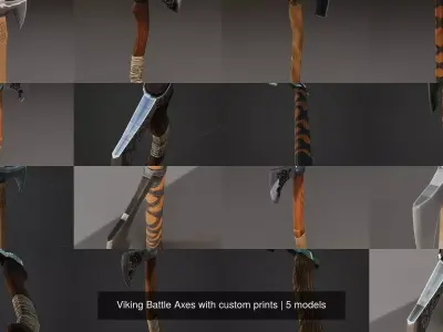 Viking Battle Axes with custom prints 3D Model Pack