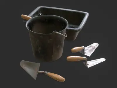 Mortar Tools Set Low-poly 3D model