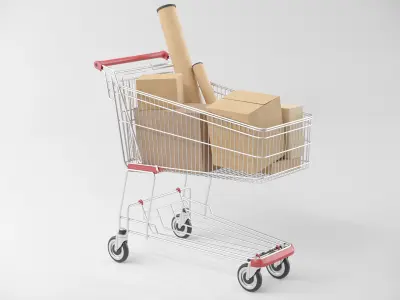 Shopping Cart with Boxes 3D model